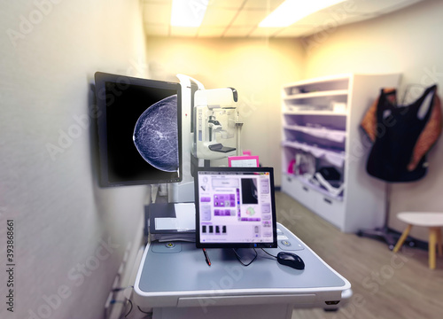 Mammography machine or mammogram  for women in hospital isolated on blurred background.