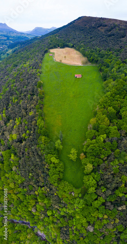 Agricultural landscape in sprintime, Gándara river, Veguilla, Alto Ason, Soba Valley, Cantabria, Spain, Europe photo