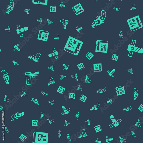 Set Book with pistol or gun, Small revolver, Pistol and Knife holster on seamless pattern. Vector.