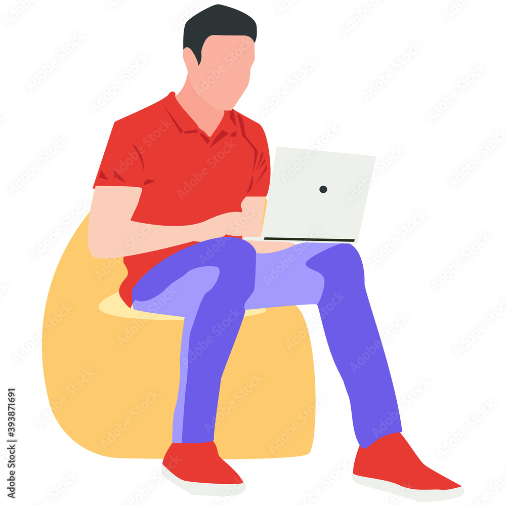 Man working on laptop, Work at the computer. Vector illustration. Home work concept Illustration, Vector flat style illustration. For web design Man working on laptop, Work at the computer. Vector illustration. Home work concept Illustration, Vector flat style illustration. For web design