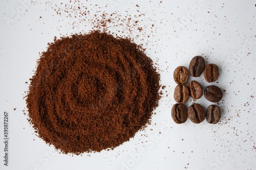 Ground coffee and coffee beans