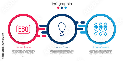 Set line Barbecue, Chicken leg and Grilled shish kebab. Business infographic template. Vector.