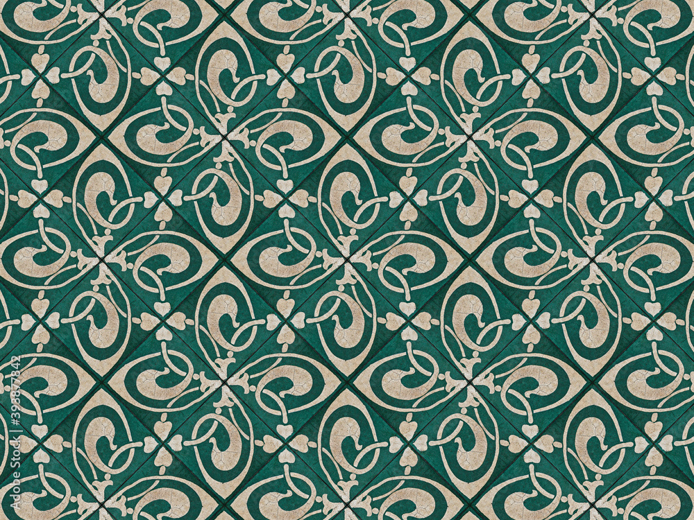 Ancient hydraulic tiles seamless pattern background