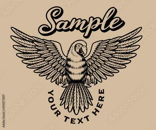 A black and white vector Ara parrot on white background, this illustration can be used as a shirt print as well as for many other uses.