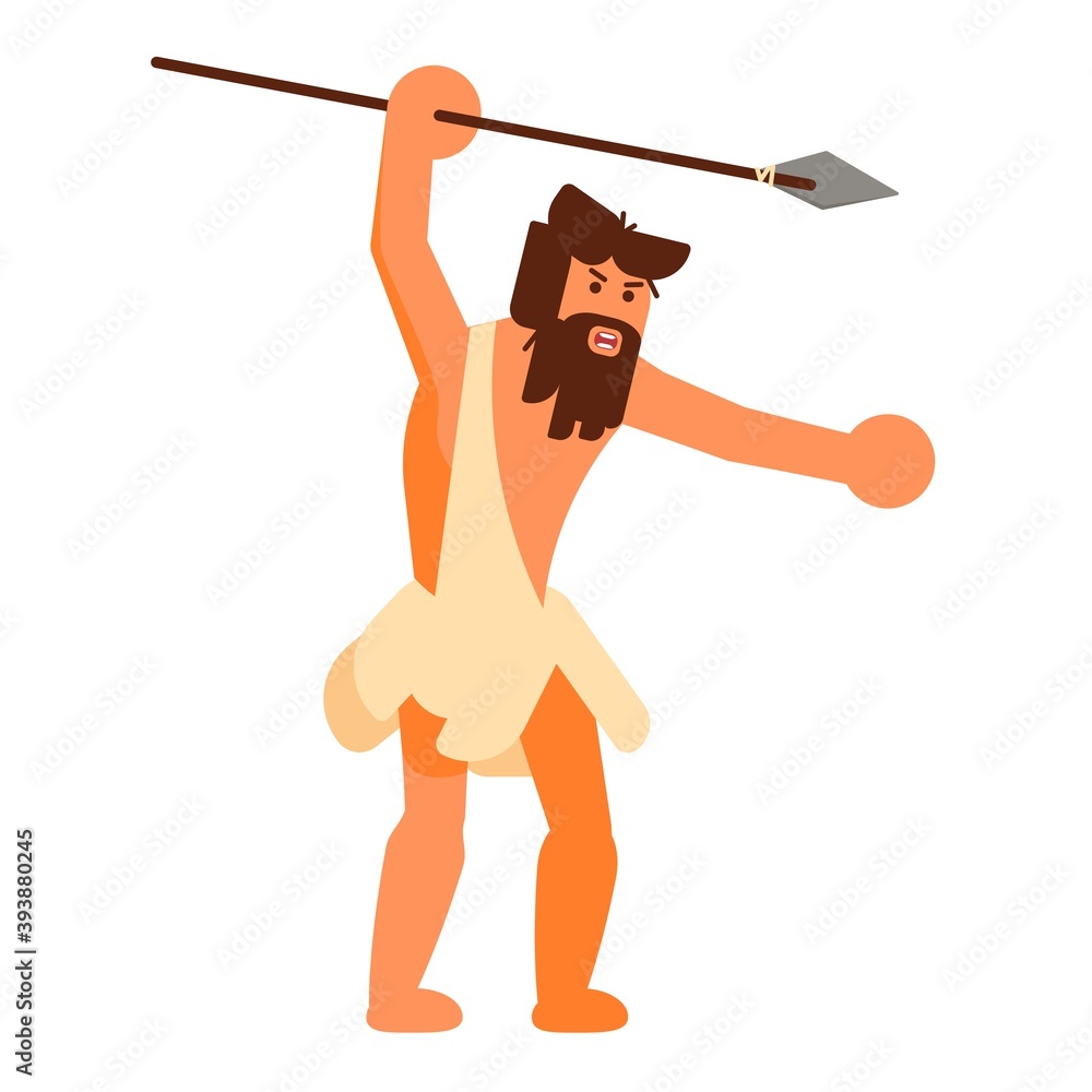 Stone age human icon isolated on white background. Vector illustration. Homo sapiens hunter man.
