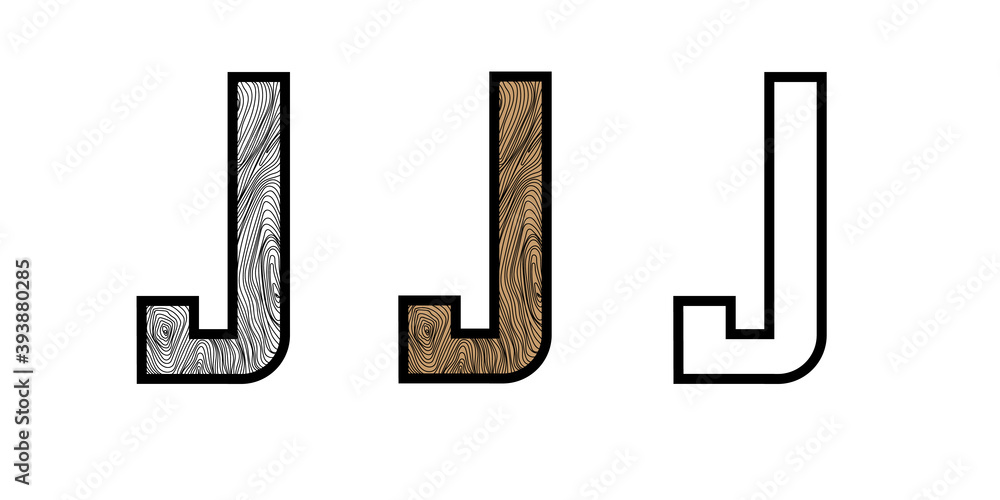 Wooden alphabet letter J color and black and white Wooden alphabet letter J color and black and white