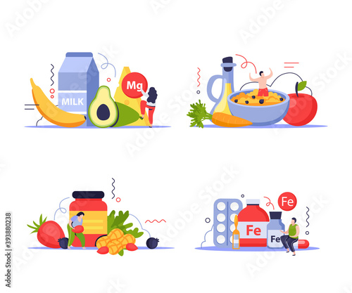 Vitamins In Products Concept Icons Set