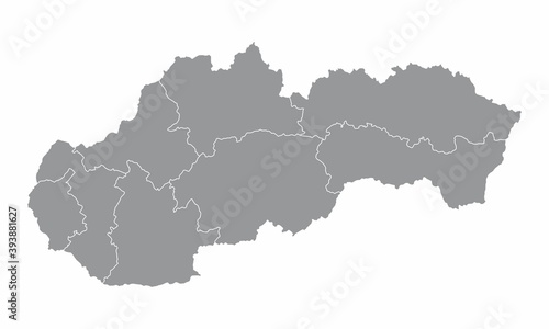 The Slovakia isolated map divided in regions