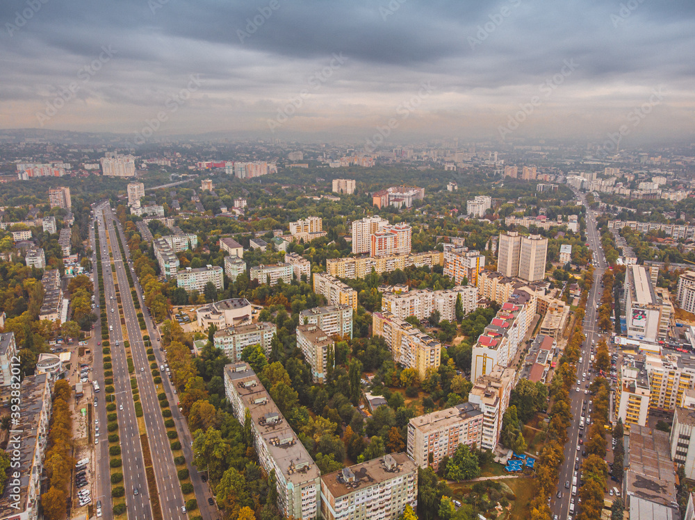 Chisinau, the capital city of Republic of Moldova. Panoramic view from a drone.
