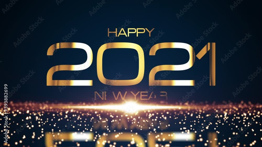 Happy 2021 New Year golden text with glowing glittering particles ...