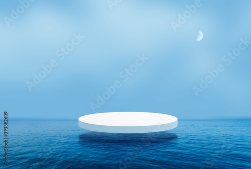 A beautiful shot of sea and a clear sky  3d render of stage on sea
