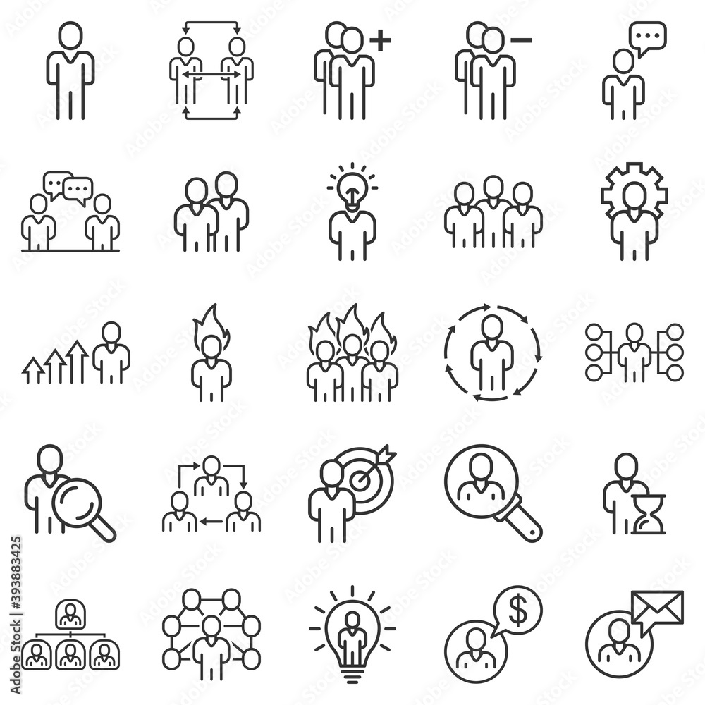 People leadership icon set in line style. Person collection vector illustration on white isolated background. User teamwork business concept. People leadership icon set in line style. Person collection vector illustration on white isolated background. User teamwork business concept.