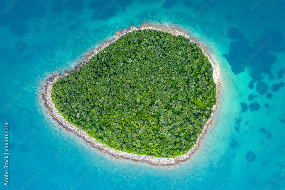 Adriatic island Otocic Veli Skolj seen from above topdown view.