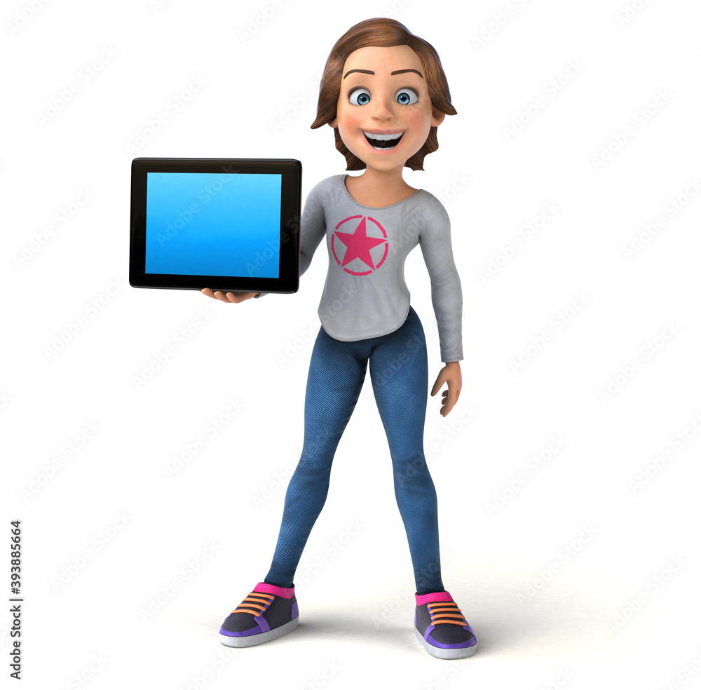 Fun 3D illustration of a cartoon teenage girl