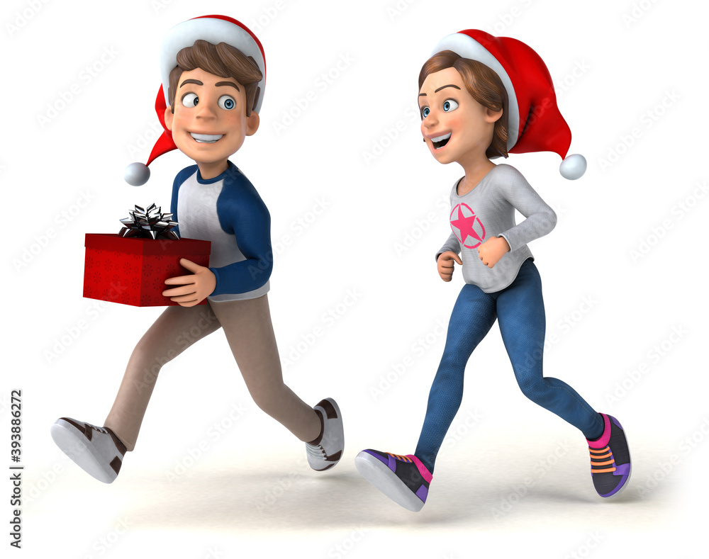 Fun 3D illustration of cartoon kids with christmas Hats Fun 3D illustration of cartoon kids with christmas Hats