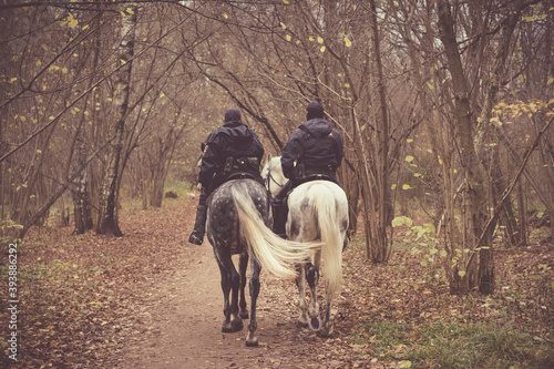 Mounted police in autumn Park