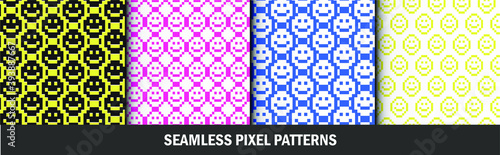 Set of seamless vector pixel patterns. Multicolor sign  backgrounds for fabric, textile, cover, web, wrapping etc. Collection of 10 eps design wallpapers.