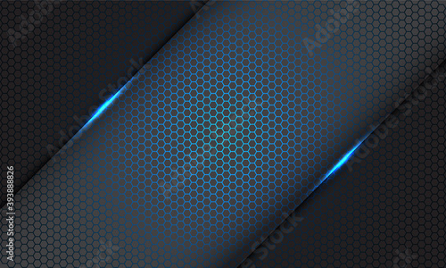 Abstract blue hexagon mesh pattern light slash on grey on grey design modern futuristic technology background vector illustration. 