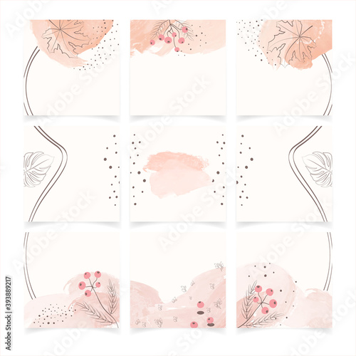 Editable square social media post templates set. Instagram square frame puzzle poster. Trendy abstract minimal pink color background. Suitable for social media posts, web banners, wedding cards