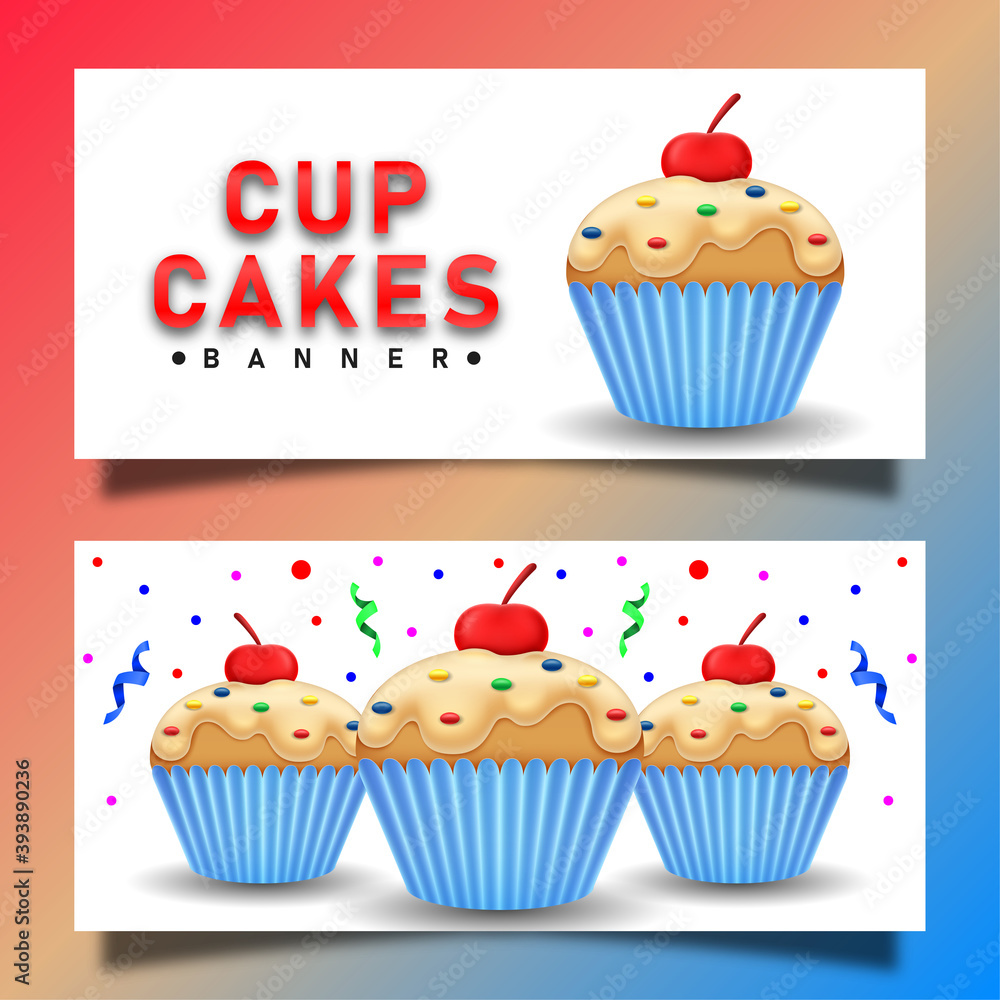 Cupcakes banner with colorful background Cupcakes banner with colorful background