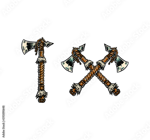 Apache Indian Axe, hand drawn line style with digital color, vector illustration