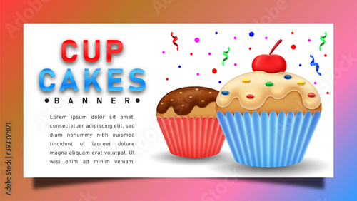 Cupcakes banner with colorful background