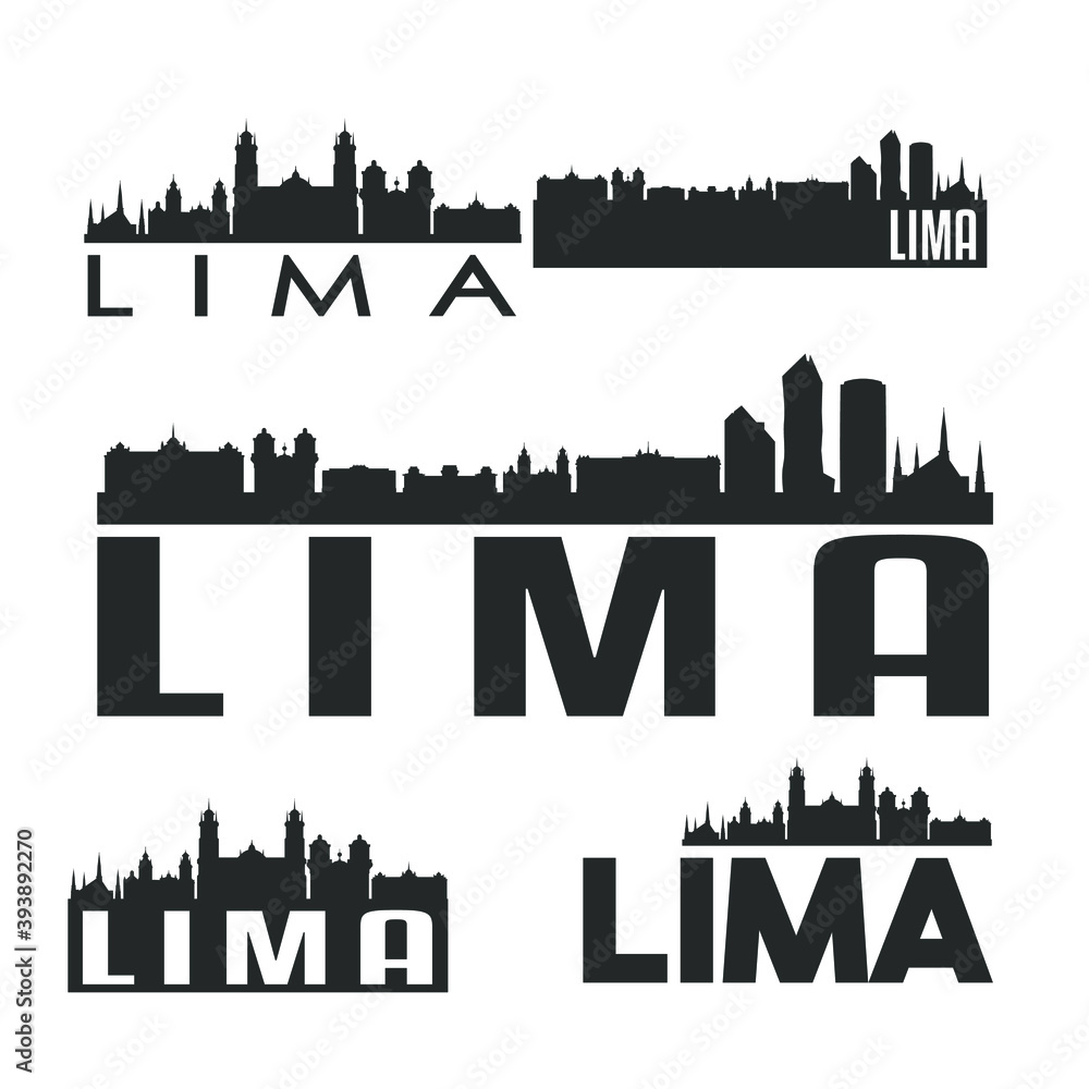 Lima Peru Flat Icon Skyline Vector Silhouette Design Set Logos