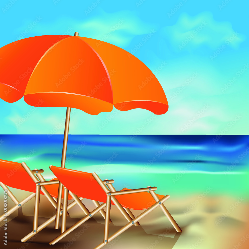 Scenic view by the beach vector illustration