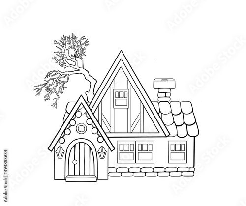 Modern cottage , contour drawing on a white background. Vector illustration