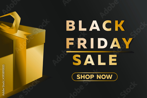Modern black friday sale banner with realistic gift vector. black gray background. shop sale. design by esp10.