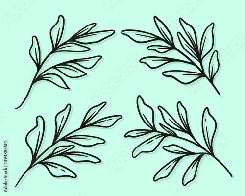 Hand drawn decorative elements. Vector illustration leaves set