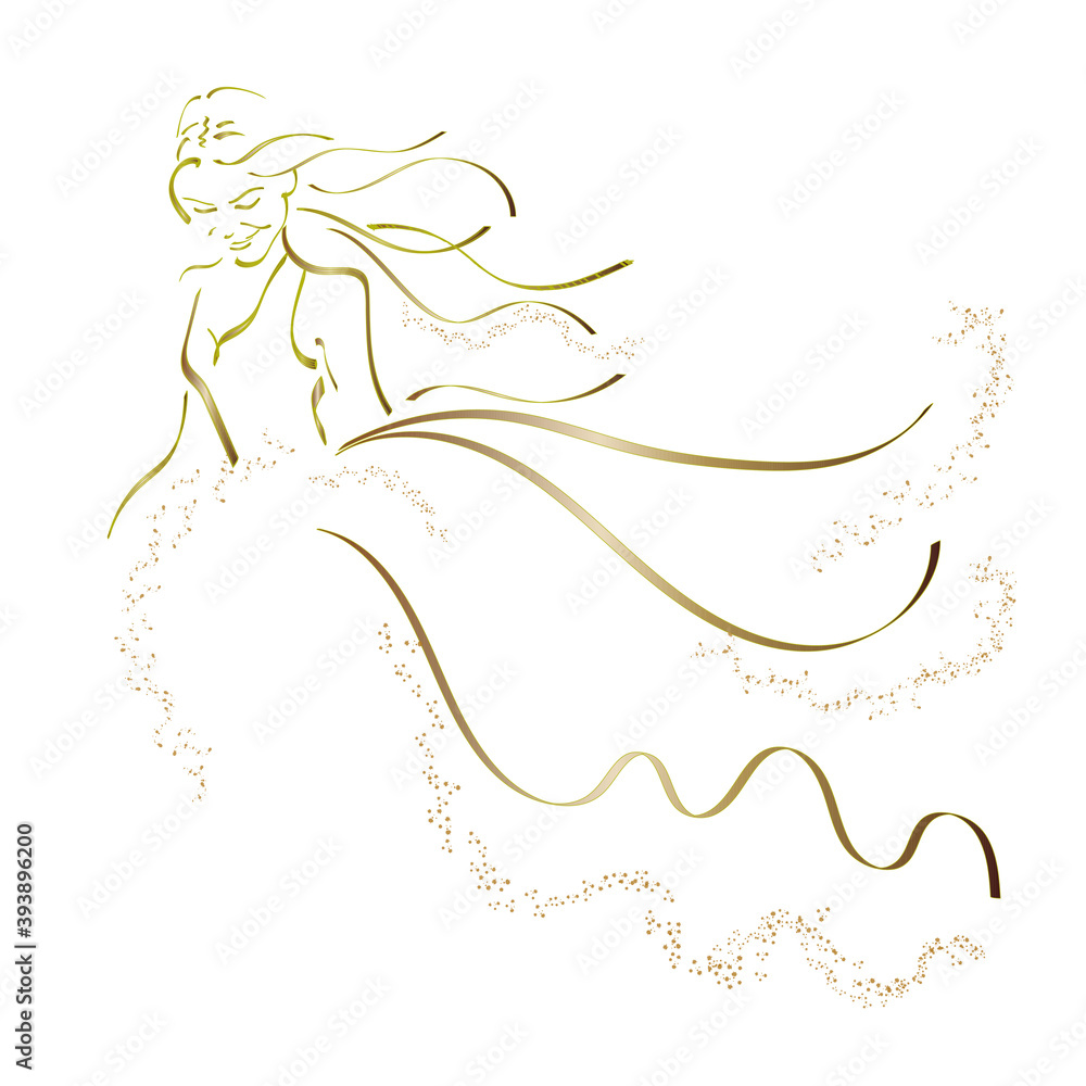 the image of a romantic girl in a light gentle gold dress. vector line art illustration. bride in wedding dress the image of a romantic girl in a light gentle gold dress. vector line art illustration. bride in wedding dress