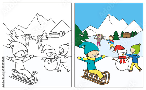 Coloriage-à la montagne