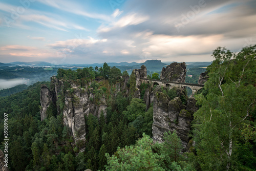 Bastei is a sandstone formation with an observation deck in Saxon Switzerland on the right bank of the Elbe River between the resort of Rathen and the city of Velen