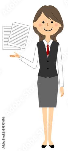 提案する制服姿の女性