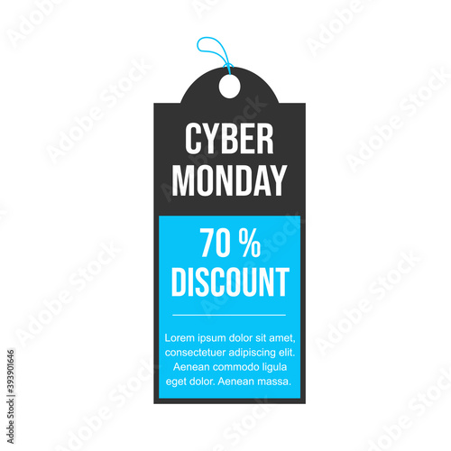 Cyber Monday sale. Black and blue sale banner label. Vector illustration.