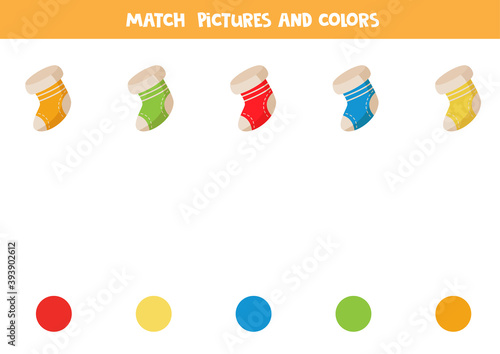 Match Christmas socks and colors. Educational logical puzzle.