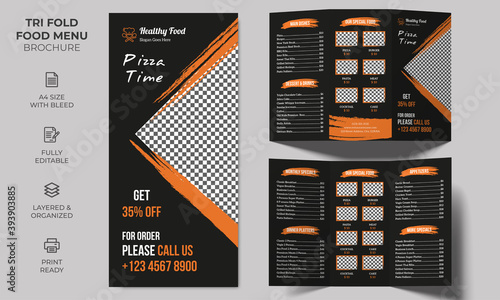 Vector Tri-fold Food Menu Brochure Template, simple style and modern layout