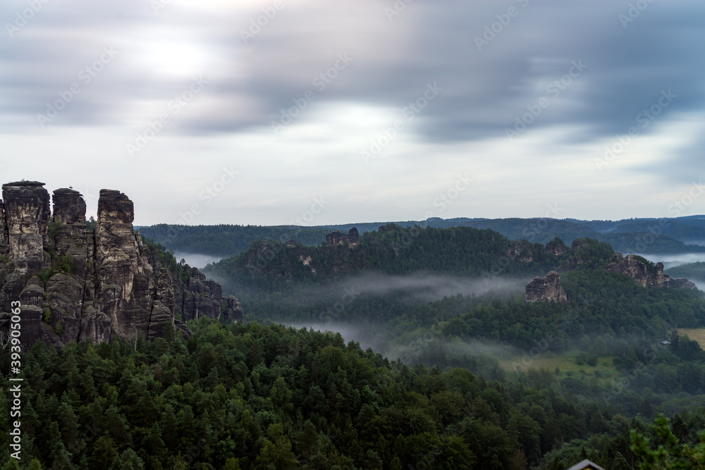 Bastei is a sandstone formation with an observation deck in Saxon Switzerland on the right bank of the Elbe River between the resort of Rathen and the city of Velen