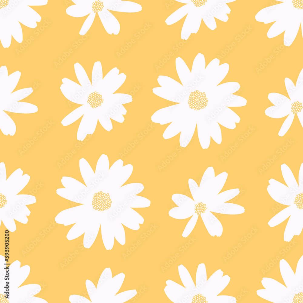 Daisy silhouette seamless illustration pattern. Cute happy flower wallpaper background.