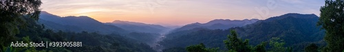 Panorama nature of hills and mountain are complex with the atmosphere of the morning sunrise, at Mae Wong National park, Kamphaeng Phet, Thailand.