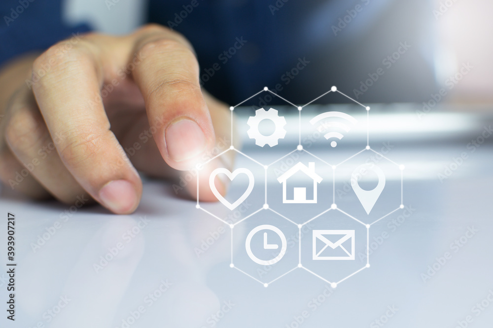 Business People Clicking wireless digital mouse with digital tablet on office table. Business People Clicking wireless digital mouse with digital tablet on office table.