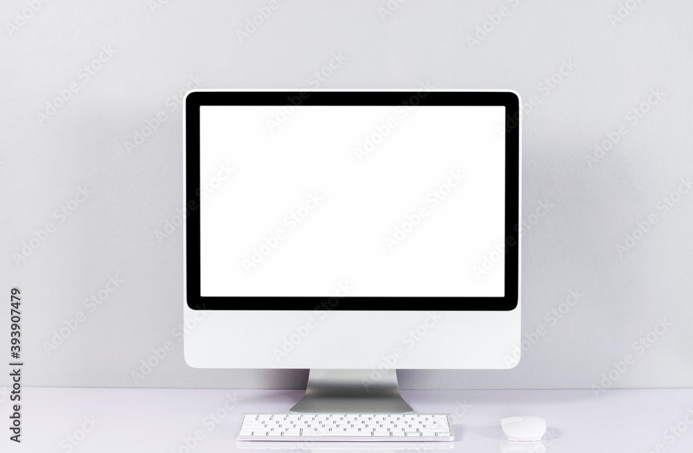 computer isolated on white screen on office style desk.. computer isolated on white screen on office style desk..