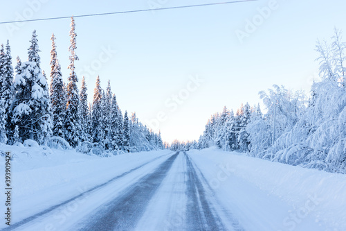 Snow covered road, Kiruna, Sweden