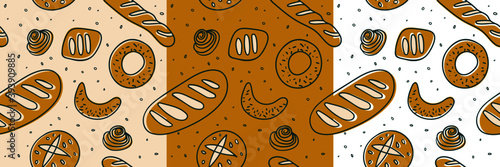 Cooking courses backdrop. Baker shop background with hand-drawn vector illustrations. Element branding of cafe. Bread bakery seamless pattern for pastry label design and bakeshop packaging.