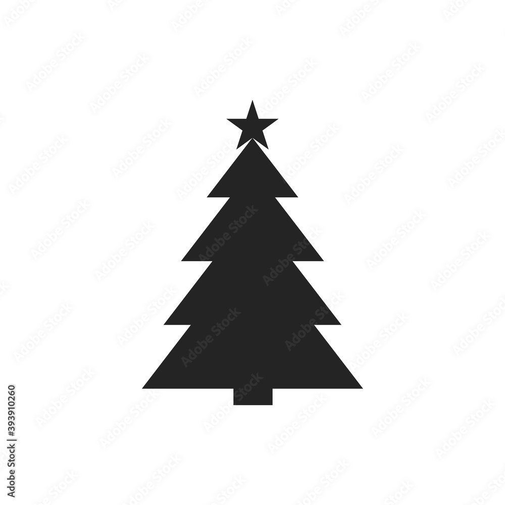 Silhouette of a Christmas tree with a star. Flat style. Vector illustration for greeting card, invitation or banner.
