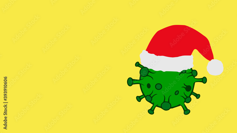 Corona virus wearing the hat of Santa Claus. Corona virus wearing the hat of Santa Claus.