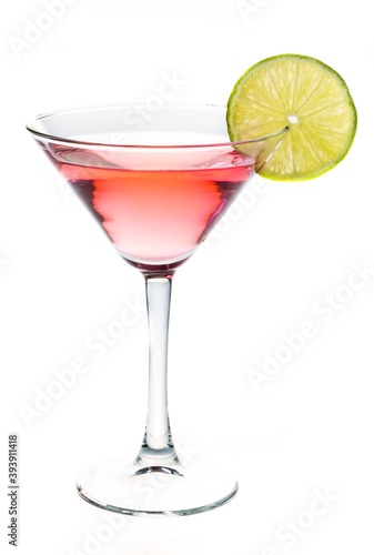 Red Cocktail with Lime Garnish
