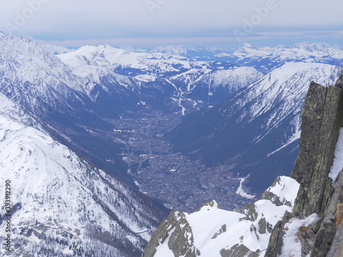 The valley of Chamonix in the french alps during february 2020.