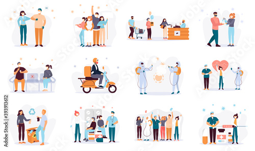 Covid 19 Pandemic Vector Illustration Set. Vector illustration